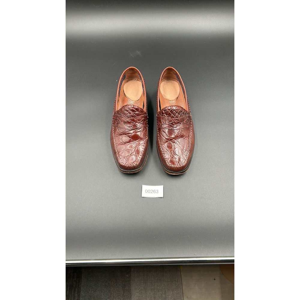 Bio Comfort Mens Cognac Gator Print Penny Loafers 10EEE Vintage Leather Shoes
